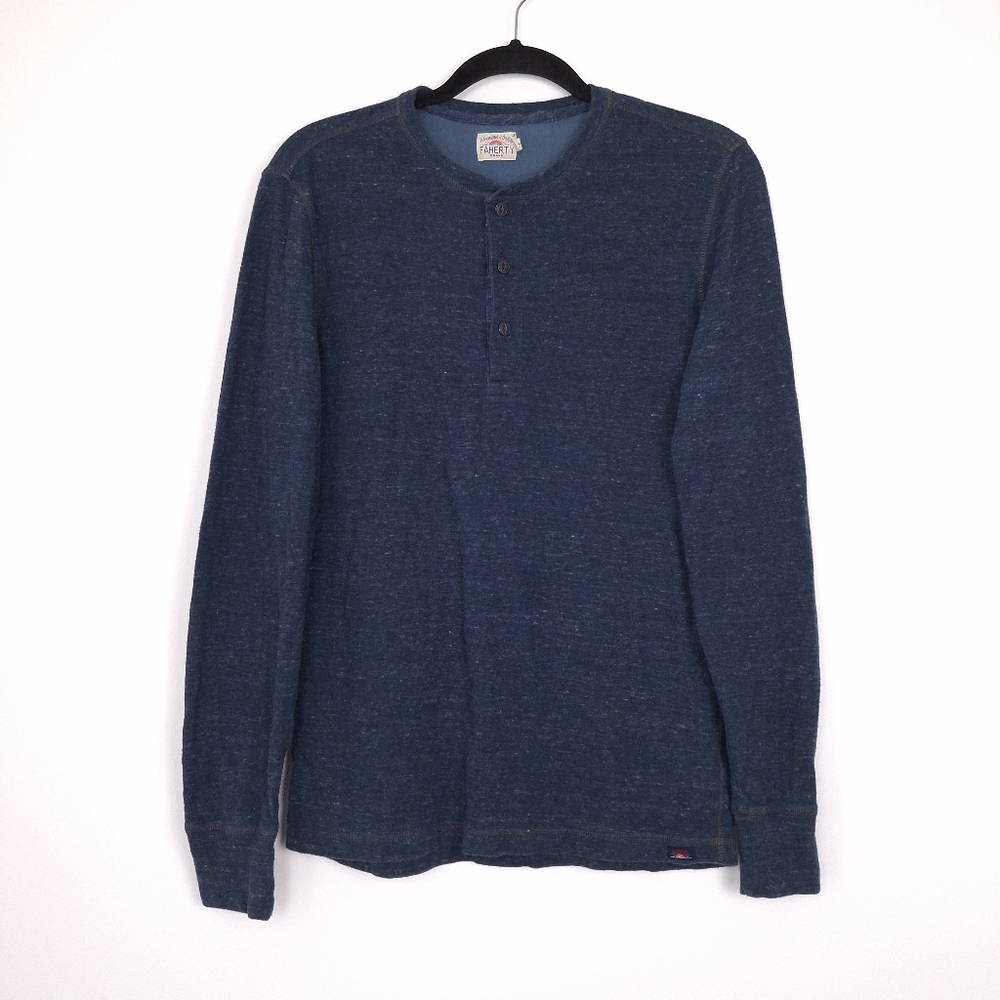 Faherty long sleeve henley shirt tee T-shirt coastal beach heathered fall navy